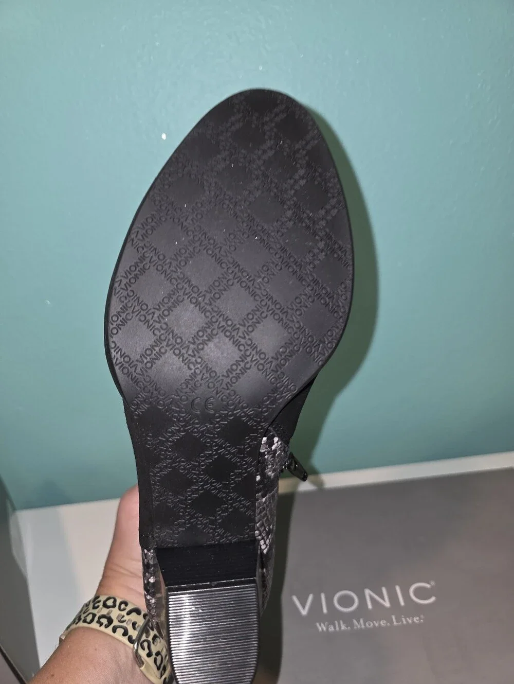 Vionic Black Suede Ankle Boot with Snake-Print Accent Size 9 Wide